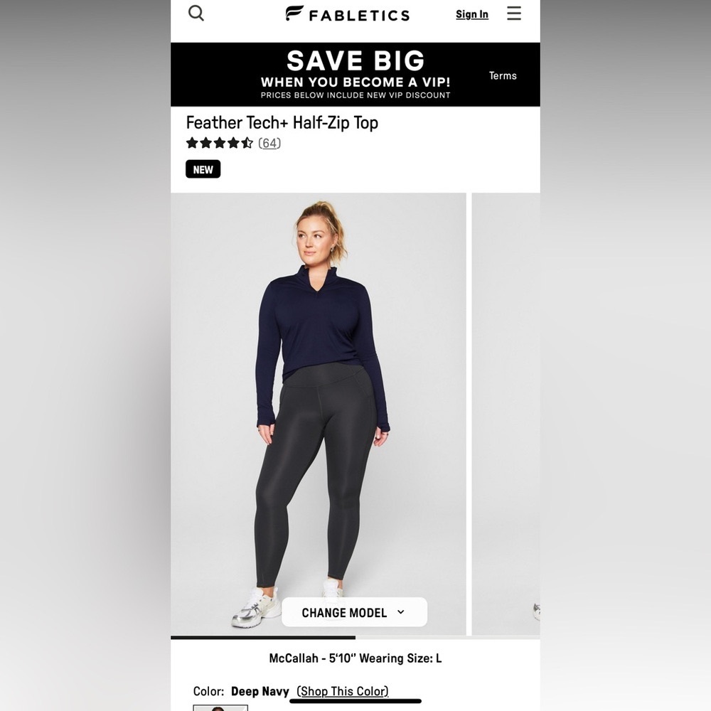 Fabletics Feather Tech+ Half-Zip Top